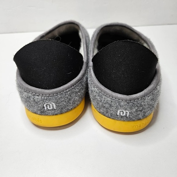 Mahabis Classic Slipper M8.5-9 W10.5-11 Wool Light Grey Yellow Slip On - Picture 3 of 7